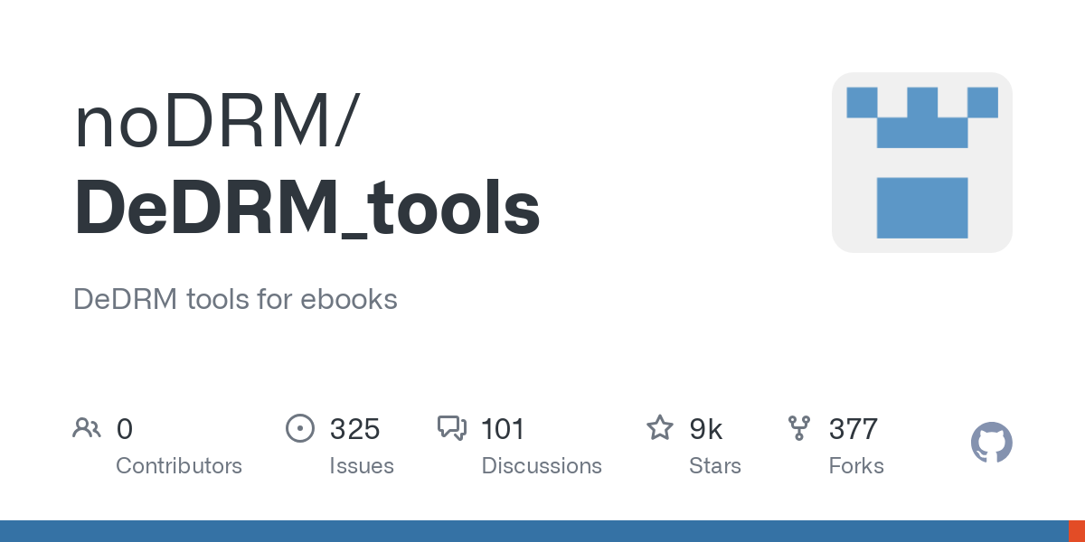 DeDRM tools for ebooks. Contribute to noDRM/DeDRM_tools development by creating an account on GitHub.