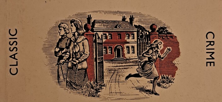 Um desenho que mostra duas mulheres, uma casa, e uma rapariga.