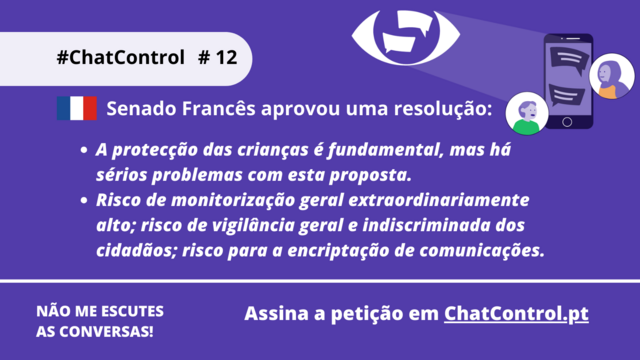Senado Francês:

A protecção das crianças é fundamental, mas há sérios problemas com esta proposta.
Risco de monitorização geral extraordinariamente alto; risco de vigilância geral e indiscriminada dos cidadãos; risco para a encriptação de comunicações.