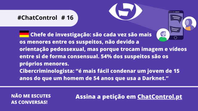Chefe de investigação: são cada vez são mais 
os menores entre os suspeitos, não devido a 
orientação pedossexual, mas porque trocam imagem e vídeos entre si de forma consensual. 54% dos suspeitos são os próprios menores.
Cibercriminologista: “é mais fácil condenar um jovem de 15 anos do que um homem de 54 anos que usa a Darknet.”