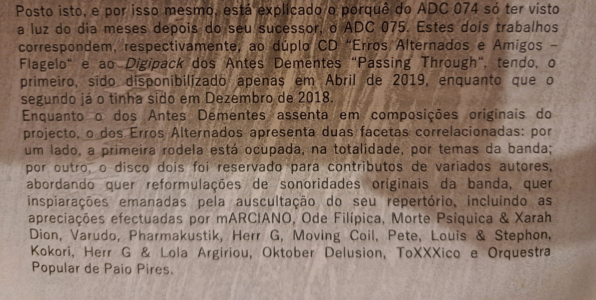 Referência na participação de kokori no album de "Erros Alternados e Amigos"