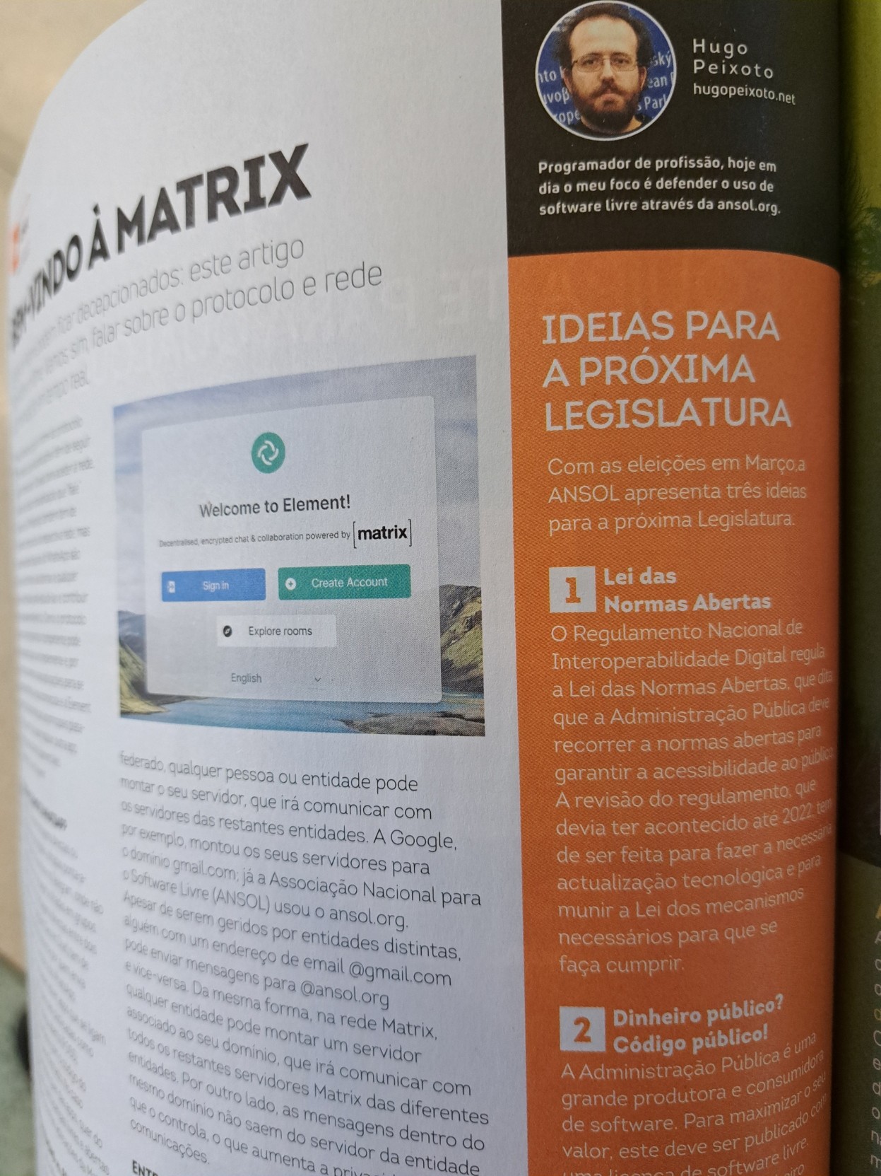 Foto à PCGuia: uma página a falar do Matrix e das propostas da ANSOL para a legislatura