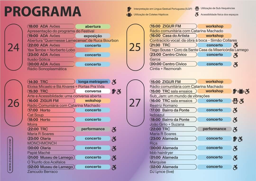 O programa do ZigurFest. Podem lê-lo de forma mais acessível em https://zigurfest.com/PROGRAMA