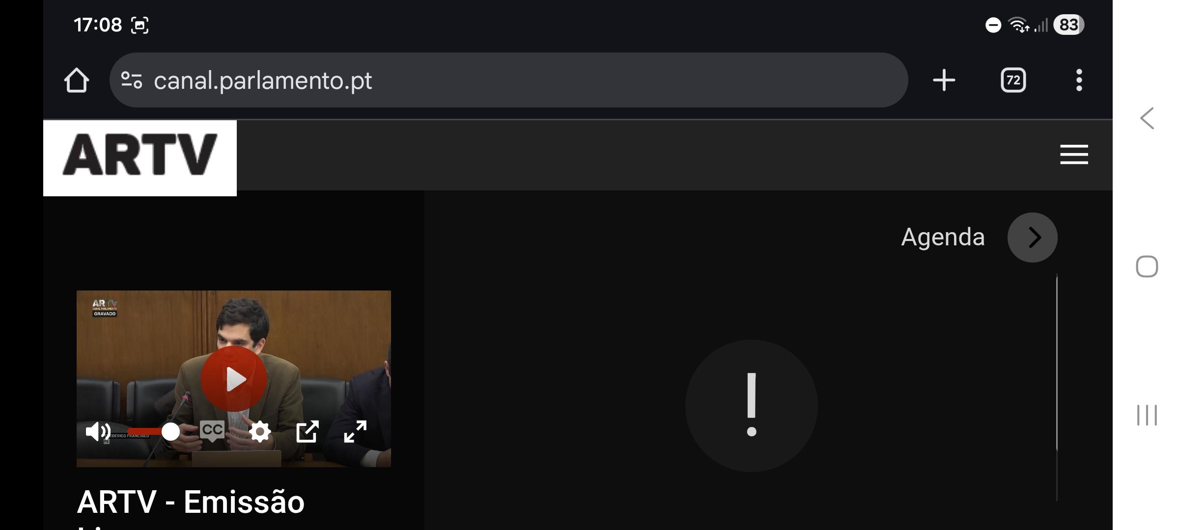 Como se vé o site da ARTV na realidade, num browser móvel