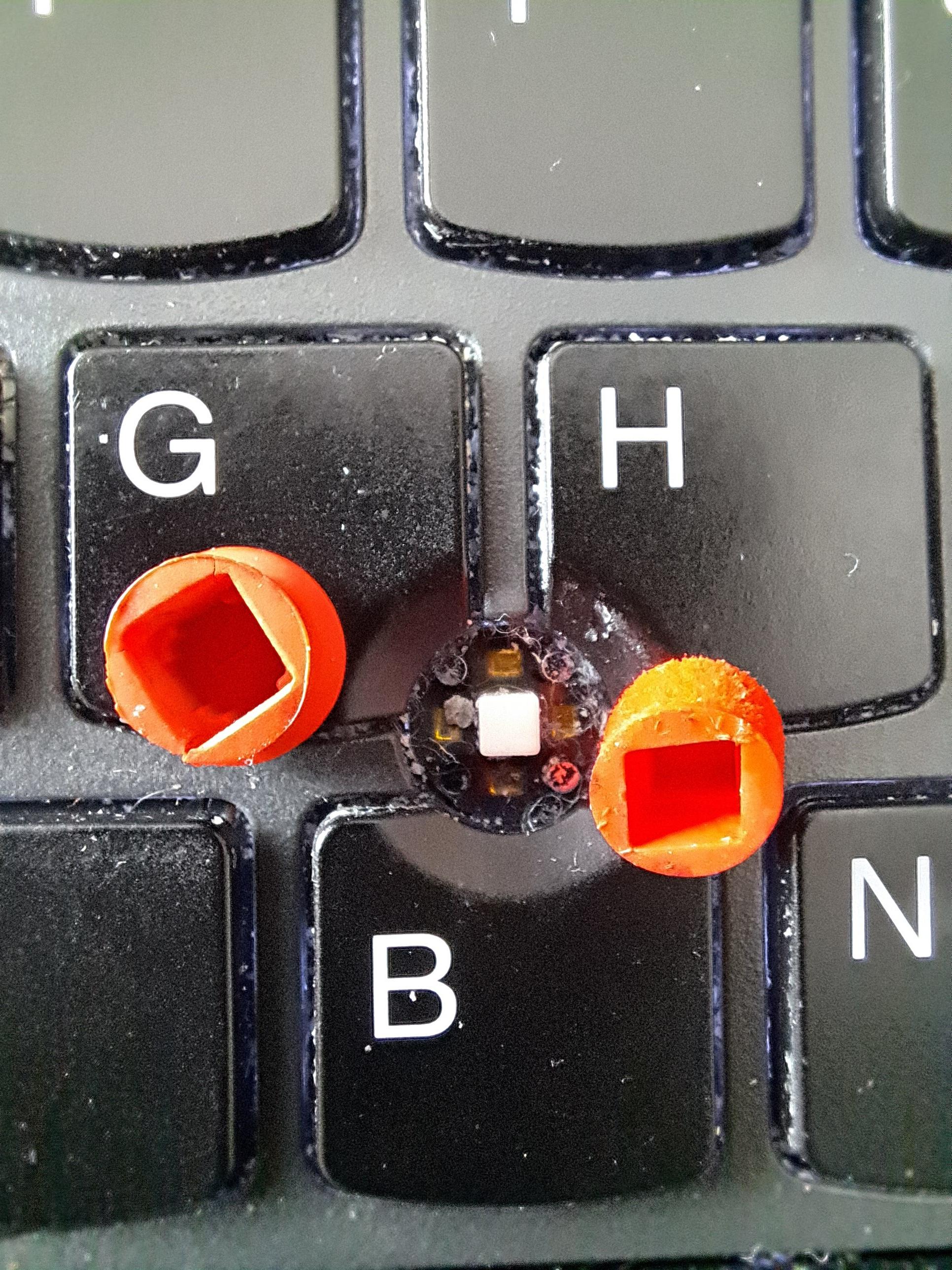 A picture of where the point should be, as well as two different too-large "replacements" I won't be able to use.