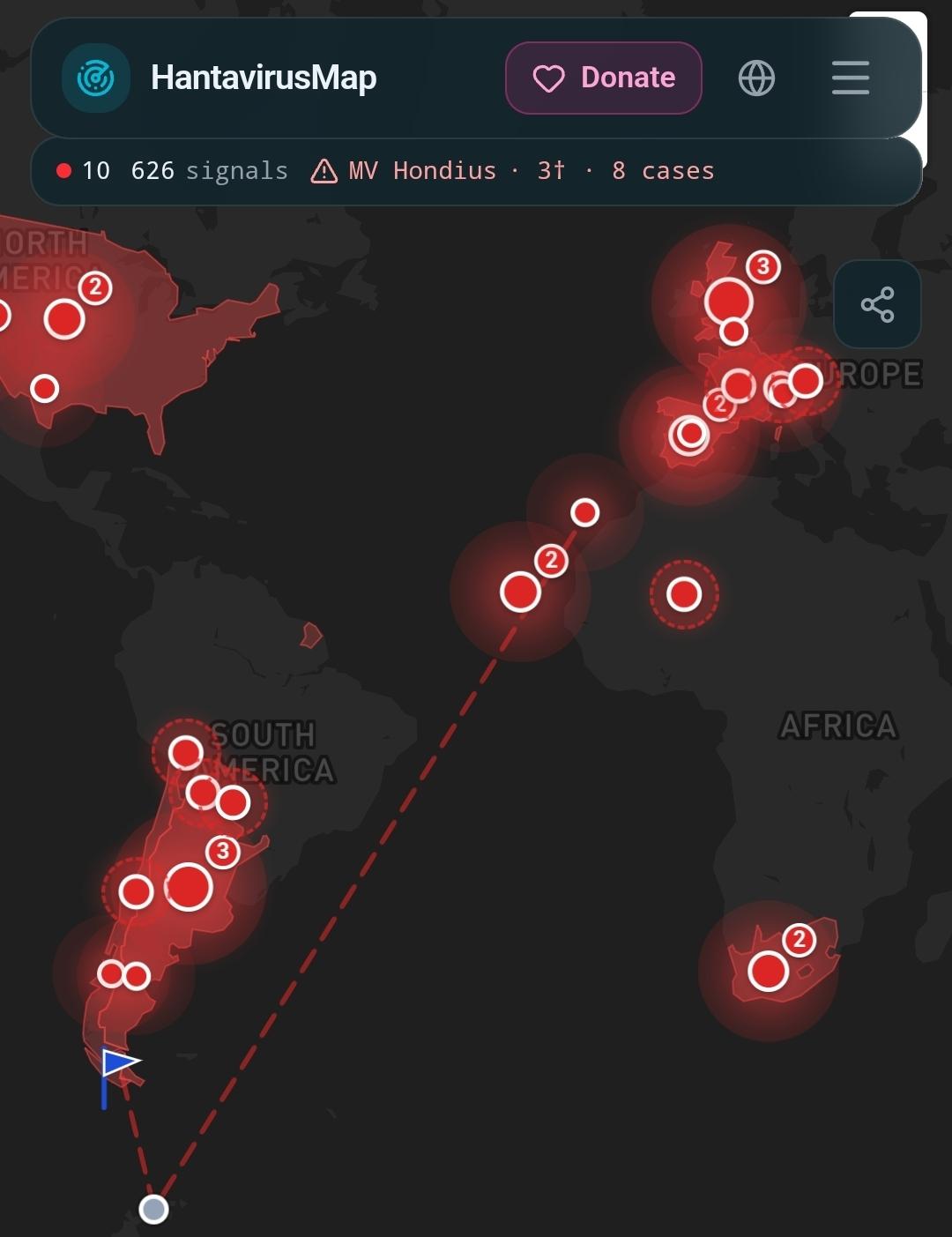 Screenshot of the map showing ite current status