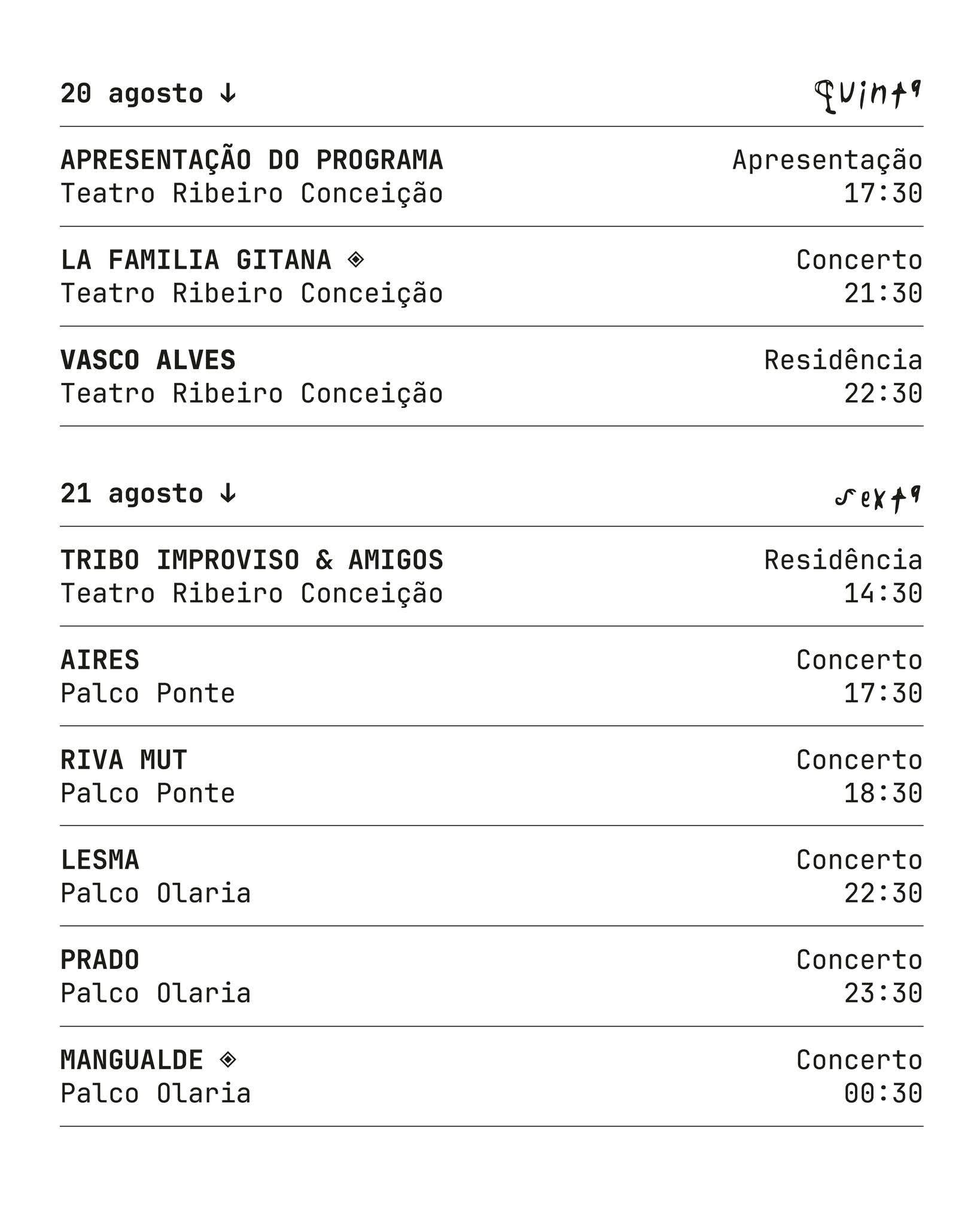 Agenda dos dias 20 e 21. A info está disponível de forma actualizada e acessível no site em https://zigurfest.com/